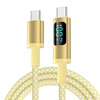 Kabel przewód USB-C do USB-C Type-C z wyświetlaczem LED do szybkiego ładowania PD 100W nylonowy oplot 100cm 1m (Żółty / Złoty)