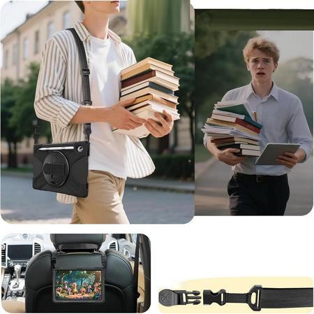 D-Pro 360 Shock V2 Strap Case etui pancerne z uchwytem na rękę i paskiem na ramię do Samsung Tab S11 (X730/X736/X736B) (Czarny)