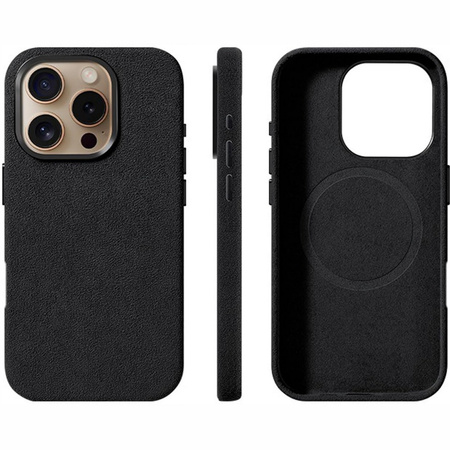 Etui D-Pro Alcantara® oryginalna włoska tkanina zamszowa obudowa z magnesem MagSafe do Apple iPhone 16 Pro Max (Dark Gray/ Ciemny Szary)