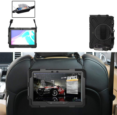 Zestaw D-Pro 360 Armor Strap Case etui pancerne z uchwytem na rękę i paskiem na ramię do Samsung Galaxy Tab Active Pro 10.1 (T540/T545/T547) / Tab Active4 Pro (T630/T636/T638)  + szkło ochronne