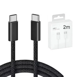 Kabel przewód USB-C do USB-C Type-C do szybkiego ładowania PD 60W nylonowy oplot do Apple iPad mini/Air/Pro iPhone 15/16/Pro/Plus/Max 200cm 2m (Box) (Czarny)