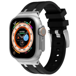 Pasek AP Steel+Silicone Band bransoleta opaska sportowa do Apple Watch 4/5/6/7/8/9/10/11/SE/Ultra 1/2/3 44/45/46/49mm (Czarny + Srebrny)