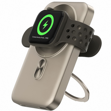 Power Bank D-Pro T3 indukcyjny magnetyczny szybkie ładowanie 22.5W PD Apple Watch AirPods iPhone MagSafe 10000mAh (Starlight Titanium / Tytanowo złoty)