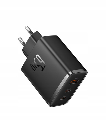 Baseus GaN5 Cube Pro 65W 2x USB-C + USB szybka ładowarka sieciowa (Czarny)