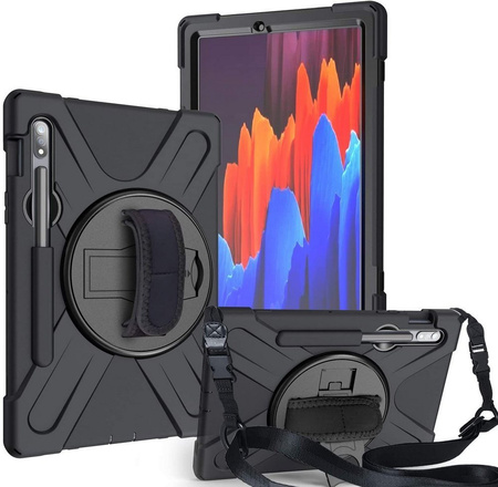 Etui D-Pro 360 Armor Strap Case obudowa pancerna z uchwytem na rękę i paskiem na ramię z wbudowaną folią na ekran do Samsung Galaxy Tab S10 FE 10.9" (SM-X520 / SM-X526) 2025
