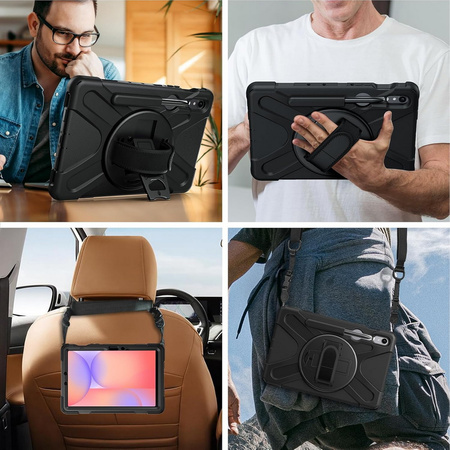 Etui D-Pro 360 Armor Strap Case obudowa pancerna z uchwytem na rękę i paskiem na ramię z wbudowaną folią na ekran do Samsung Galaxy Tab S10 FE 10.9" (SM-X520 / SM-X526) 2025