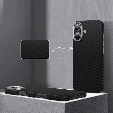 Etui D-Pro Carbon Kevlar® Air Slim Case 1500D MagSafe magnetyczna mocna cienka obudowa do Apple iPhone 17 (Czarny)
