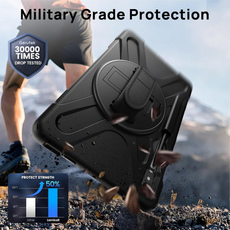 Etui D-Pro 360 Armor Strap Case obudowa pancerna z uchwytem na rękę i paskiem na ramię z wbudowaną folią na ekran do Samsung Galaxy Tab S10 FE 10.9" (SM-X520 / SM-X526) 2025