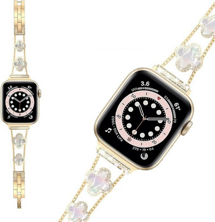 Bransoleta Glow VNC Clover Band  ozdobny pasek do Apple  Watch 4/5/6/7/8/9/10/11/SE 1/2/3 40/41/42mm (Złoty / Perłowy)
