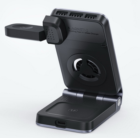 Ładowarka indukcyjna 25W Qi2.2 Active Cooling MagSafe Wireless Charger szybka bezprzewodowa magnetyczna stacja do ładowania Apple Watch / iPhone / AirPods (Czarny)