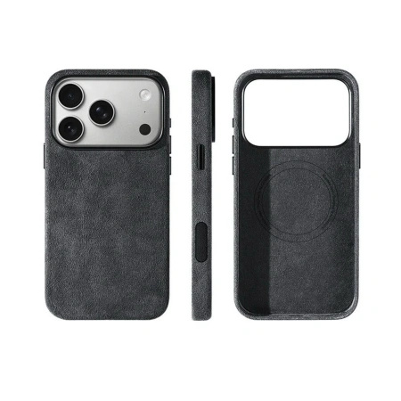 Etui D-Pro Alcantara® oryginalna włoska tkanina zamszowa obudowa z magnesem MagSafe do Apple iPhone 17 Pro (Dark Gray/ Ciemny Szary)