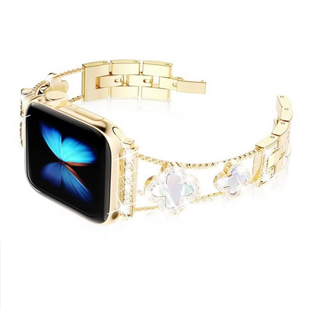 Bransoleta Glow VNC Clover Band  ozdobny pasek do Apple  Watch 4/5/6/7/8/9/10/11/SE 1/2/3 40/41/42mm (Złoty / Perłowy)