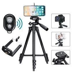 Statyw fotograficzny Tripod 103cm uchwyt na telefon aparat kamerę + pilot Bluetooth (Czarny)