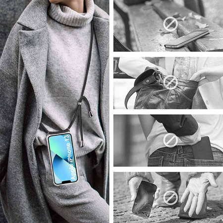 Etui D-Pro Crossbody TPU na sznurku z paskiem na ramię smycz na szyję do iPhone 15 Pro Max (Czarny)