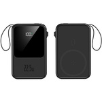 Power Bank D-Pro M2Cord LED indukcyjny magnetyczny 2x kabel USB-C + Lightning szybkie ładowanie 22.5W PD MagSafe 10000mAh (Czarny)
