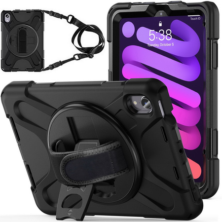 Etui D-Pro 360 Armor Strap Case obudowa pancerna z uchwytem na rękę i paskiem na ramię do Apple iPad Mini 6/7 (2021/2024) (Czarny)