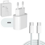 Ładowarka sieciowa zasilacz adapter USB-C 20W szybkie ładowanie PD + kabel 2x USB-C 100cm