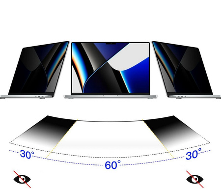 Folia Privacy Anti-Glare Magnetic prywatyzująca antyodblaskowa matowa mocowanie magnetyczne z filtrem Anti-BlueRay na ekran do MacBook Pro 16 M1/M2/M3/M4 (A2485/A2780/A2991/A3186/A3403) (2021-2024)