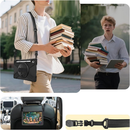 D-Pro 360 Shock V2 Strap Case etui pancerne z uchwytem na rękę i paskiem na ramię do Samsung Tab S11 (X730/X736/X736B) (Czarny)