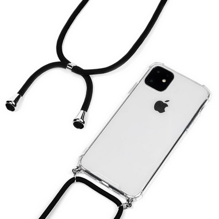 D-Pro Crossbody TPU etui na sznurku z paskiem na ramię do iPhone 11 (Crystal+Black)