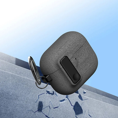 Etui D-Pro Suede Safe Anti-Lost Case bezpieczna zamykana obudowa zamszowa z metalowym karabińczykiem do Apple AirPods Pro 1/2 (Szary + Czarny breloczek)