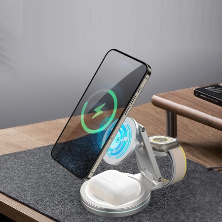 Ładowarka indukcyjna Qi2 MagSafe AluCircle Wireless Charger szybka bezprzewodowa magnetyczna aluminiowa stacja do ładowania Apple Watch / iPhone / AirPods (Space Gray / Szary)