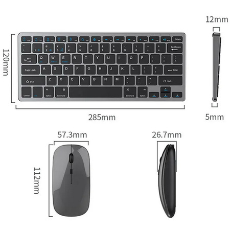 Klawiatura i mysz bezprzewodowa Bluetooth 2.4G + USB do komputera PC Mac iPad Windows Android Smart TV (Space Gray / Szary)