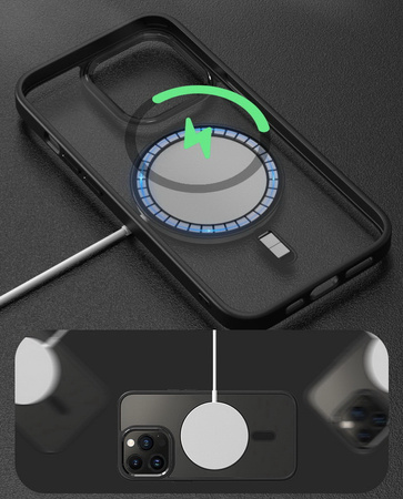Etui D-Pro Metal Camera Hybrid MagSafe Case obudowa magnetyczna iPhone 15 (Czarny/Czerwony)
