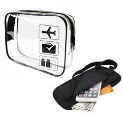 Zestaw kosmetyczka podróżna z certyfikatem TSA Approved 3-1-1 na płyny kosmetyki do samolotu bagażu podręcznego na lotnisko 1L (Czarny) + saszetka podróżna 