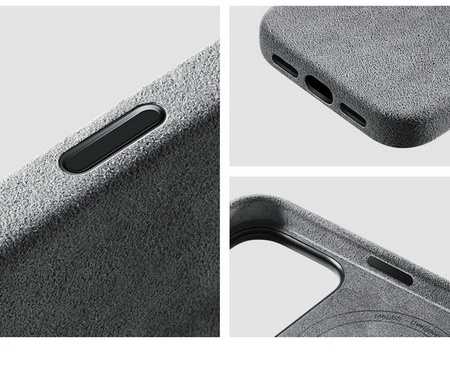 Etui D-Pro Alcantara® oryginalna włoska tkanina zamszowa obudowa z magnesem MagSafe do Apple iPhone 17 Pro (Light Gray/ Jasny Szary)