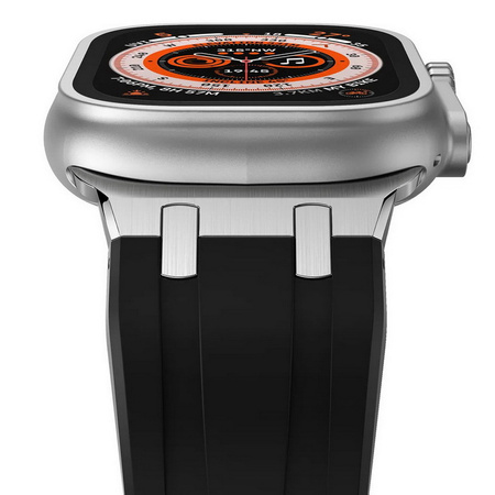 Pasek AP Steel+Silicone Band bransoleta opaska sportowa do Apple Watch 4/5/6/7/8/9/10/11/SE/Ultra 1/2/3 44/45/46/49mm (Czarny + Srebrny)