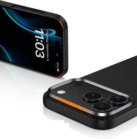 Etui D-Pro Carbon Kevlar® Air Slim Case 1500D MagSafe magnetyczna mocna cienka obudowa do Apple iPhone 17 Pro (Czarny)