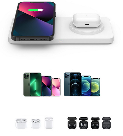 Ładowarka indukcyjna MFC M15 Duo 2in1 Dual MagSafe Charger podwójna bezprzewodowa magnetyczna stacja ładująca na dwa telefony do iPhone (Biała)