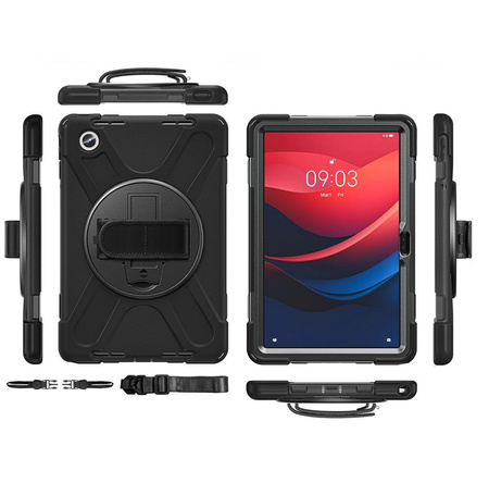 Etui D-Pro 360 Armor Strap Case obudowa pancerna z uchwytem na rękę i paskiem na ramię do Lenovo Tab M11 10.95" (TB-330FU/TB-330XU/ TB-330FC) / Lenovo Tab K11 2024 / Lenovo Xioxin Pad 2024 (Czarny)