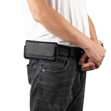 Kabura D-Pro Holster Premium Leather poziome uniwersalne magnetyczne etui z naturalnej skóry bydlęcej do paska na telefon do 7.2 cala (rozm. XXL) (Czarny)