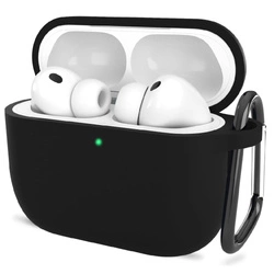 Etui D-Pro Silicone Case silikonowa obudowa z metalowym karabińczykiem do Apple AirPods Pro 3 (2025) (Czarny)