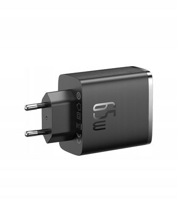 Baseus GaN5 Cube Pro 65W 2x USB-C + USB szybka ładowarka sieciowa (Czarny)