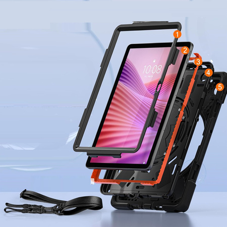 Etui D-Pro 360 Armor Strap Case obudowa pancerna z uchwytem na rękę i paskiem na ramię do Lenovo Tab 10,1" 2025 (TB-311, TB-311FU, TB-311XU) (Czarny)