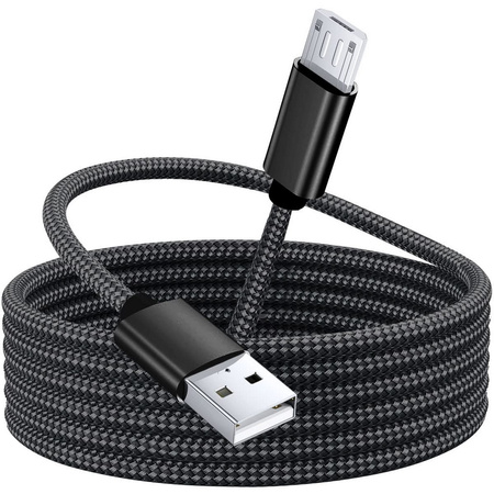 Kabel nylonowy USB do Micro USB wzmacniany przewód długi 500cm (Czarny)