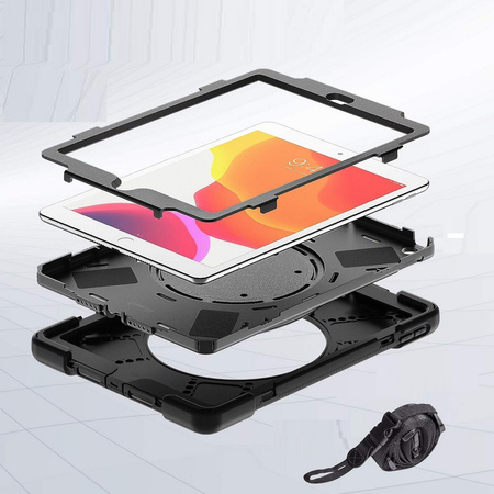 D-Pro 360 Shock V3 Strap Case etui pancerne z uchwytem na rękę i paskiem na ramię do Apple iPad 7/8/9 10.2 (Beżowy/Czarny)