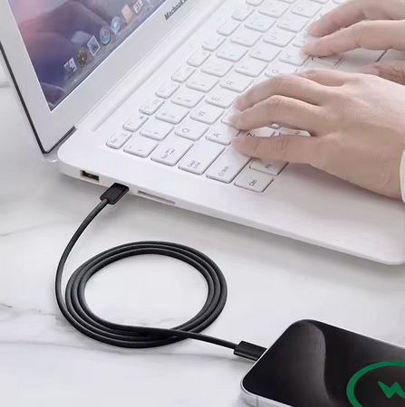Kabel przewód USB-C do USB-C Type-C do szybkiego ładowania PD 60W nylonowy oplot do Apple iPad mini/Air/Pro iPhone 15/16/Pro/Plus/Max 200cm 2m (Box) (Czarny)
