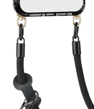 Etui D-Pro Crossbody T-Crystal Magsafe na sznurku z demontowalnym paskiem na ramię smycz na szyję do iPhone 16 Pro (Czarny)