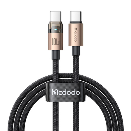 Kabel Mcdodo przewód USB-C do USB-C Type-C do szybkiego ładowania PD 100W nylonowy oplot 120cm 1.2m (Czarny/Złoty)