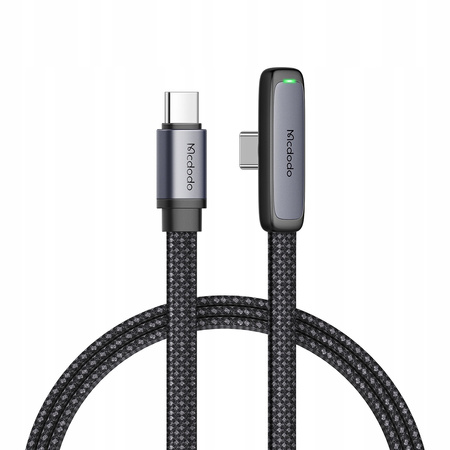 Kabel Mcdodo przewód kątowy 90° USB-C do USB-C Type-C do szybkiego ładowania PD 65W nylonowy oplot 180cm 1.8m (Czarny)