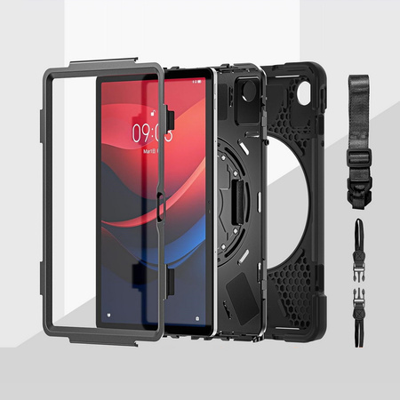 Etui D-Pro 360 Armor Strap Case obudowa pancerna z uchwytem na rękę i paskiem na ramię do Lenovo Tab M11 10.95" (TB-330FU/TB-330XU/ TB-330FC) / Lenovo Tab K11 2024 / Lenovo Xioxin Pad 2024 (Czarny)