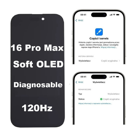 Wyświetlacz LCD Diagnosable ekran dotyk digitizer programowalny z możliwością przypisania jako oryginał do Apple iPhone 16 Pro Max (Soft OLED 120Hz)