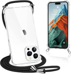 D-Pro Crossbody TPU etui na sznurku z paskiem na ramię smycz na szyję do iPhone 15 Pro Max (Black)