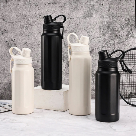 Zestaw: Butelka termiczna bidon ze stali nierdzewnej 30cm 0,95l 950ml + Torba magnetyczna (Czarny)