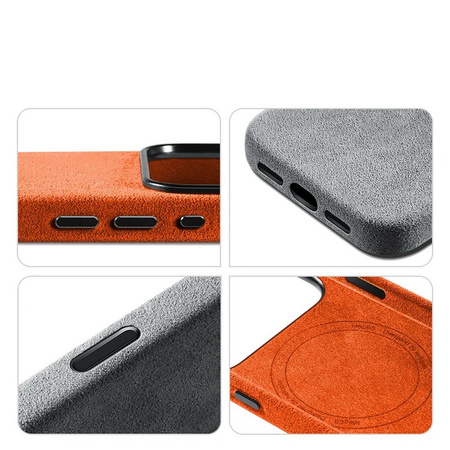 Etui D-Pro Alcantara® oryginalna włoska tkanina zamszowa obudowa z magnesem MagSafe do Apple iPhone 17 Pro Max (Light Gray/ Jasny Szary)