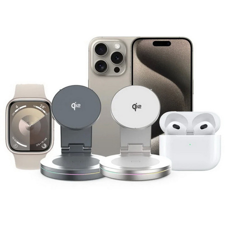 Ładowarka indukcyjna Qi2 MagSafe AluCircle Wireless Charger szybka bezprzewodowa magnetyczna aluminiowa stacja do ładowania Apple Watch / iPhone / AirPods (Space Gray / Szary)